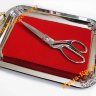 Поднос серебряный прямоугольный с золотыми ручками 30х19х3 см с красной  бархатной подушкой  
