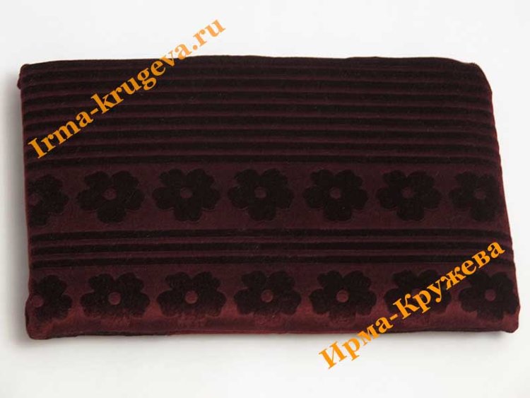 Подушка бордовая бархатная (с цветами) 20 х 33 см (толщина 3 см) 