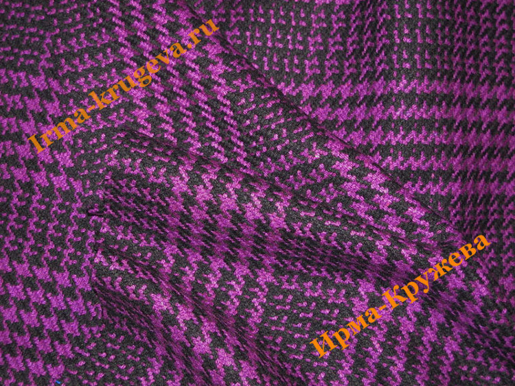 Ткань пальтовая шерстяная чёрно-фиолетовая шир.154см (гусиные лапки)