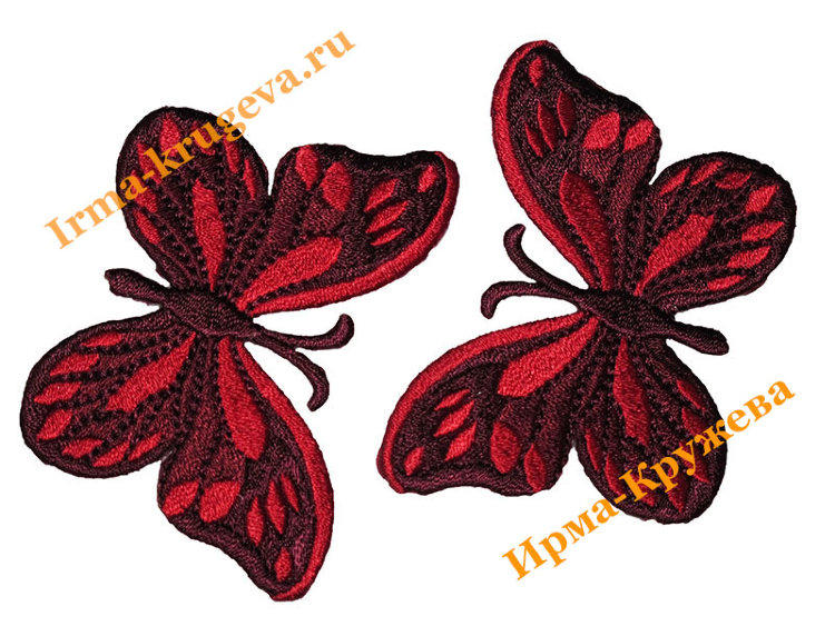 Термоаппликация "Бабочка красно-бордовая" 5х7,5см 2шт (круглая)  