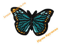 Термоаппликация "Бабочка черно-бирюзовая" 3х5см