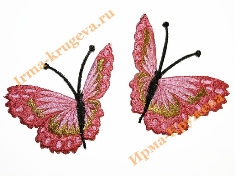 Термоаппликация "Бабочка светло-карминно-розовая" 7х7см 2шт (вбок)